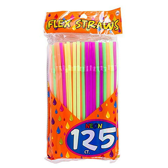 Multicolor 18" Plastic Drinking Party Straw Lot XL Neon Bendy Straws 400 ct 